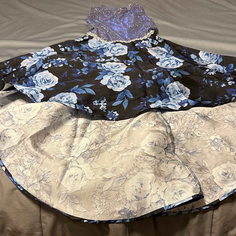 Xtraordinary Blue Floral Kids Formal Dress
